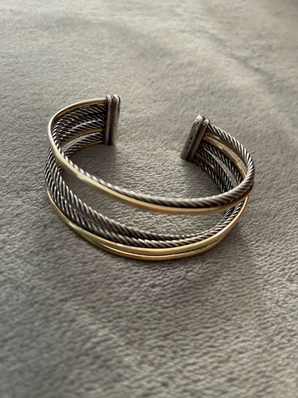 David Yurman Two-Tone Cable Cuff Bracelet in Silver and Gold